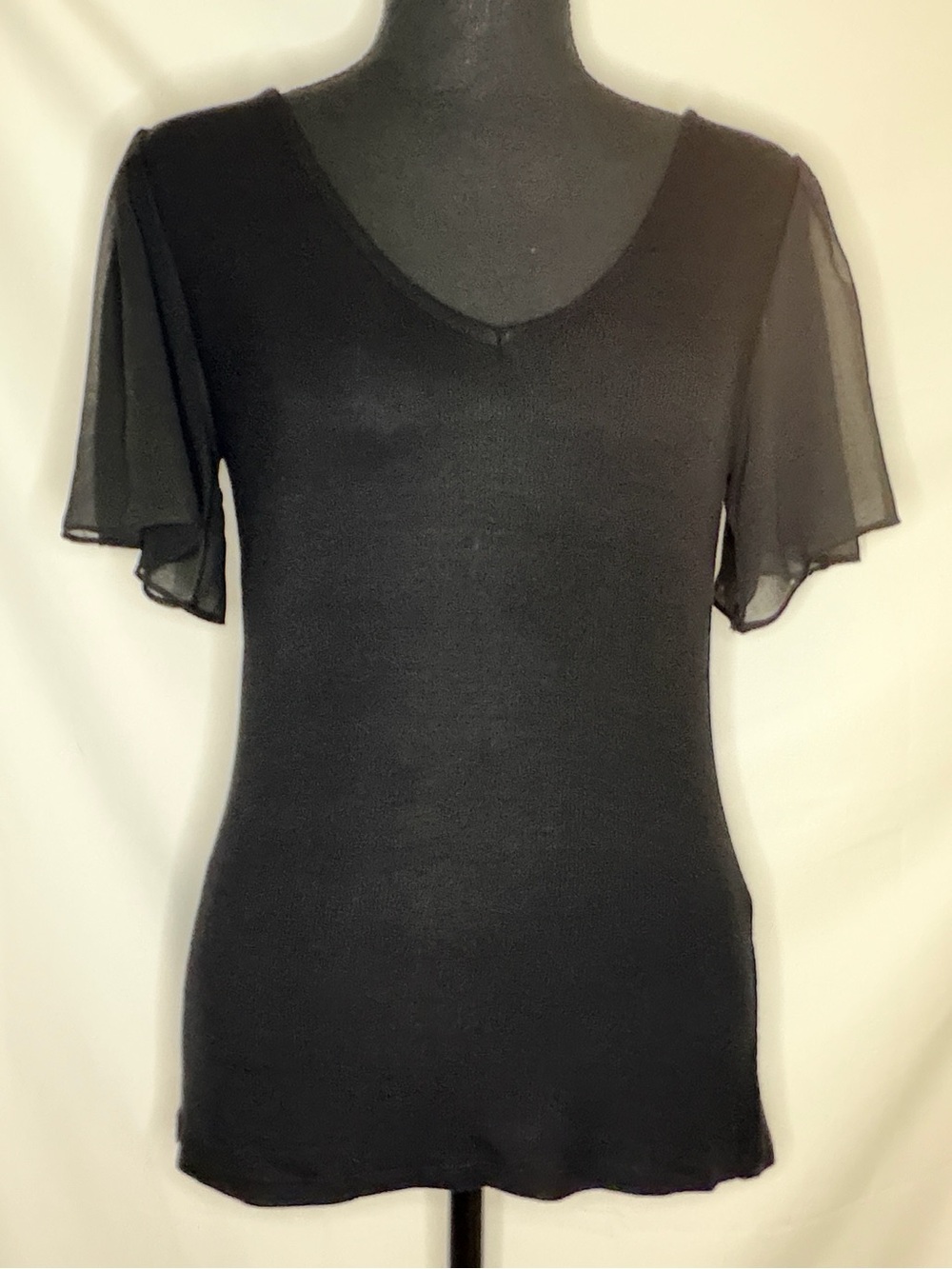 1. STATE BLACK FLUTTER SLEEVE RIB KNIT T-SHIRT